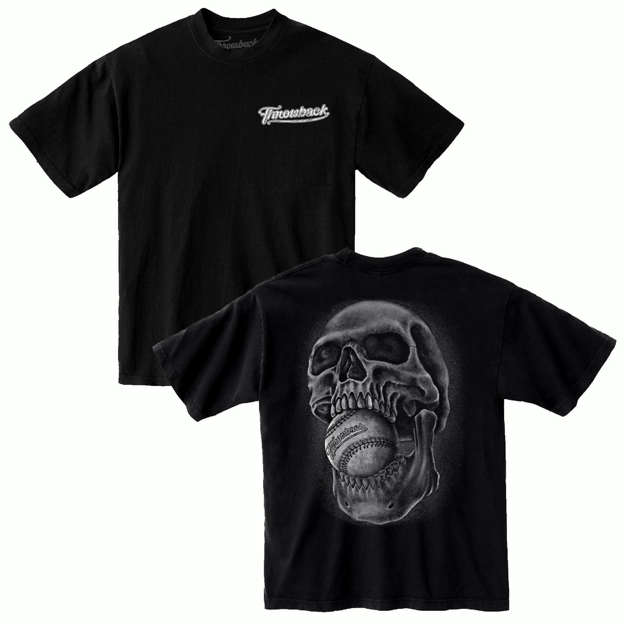 00’s Baseball Mouth Throwback Tee (Oversized) - Black (GITD)